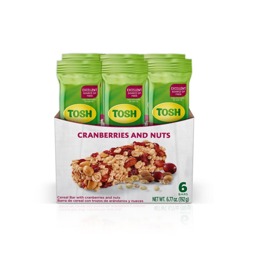 1046757 - Tosh Cereal Bar with Cranberry Nuts 6.8 Oz Open-min