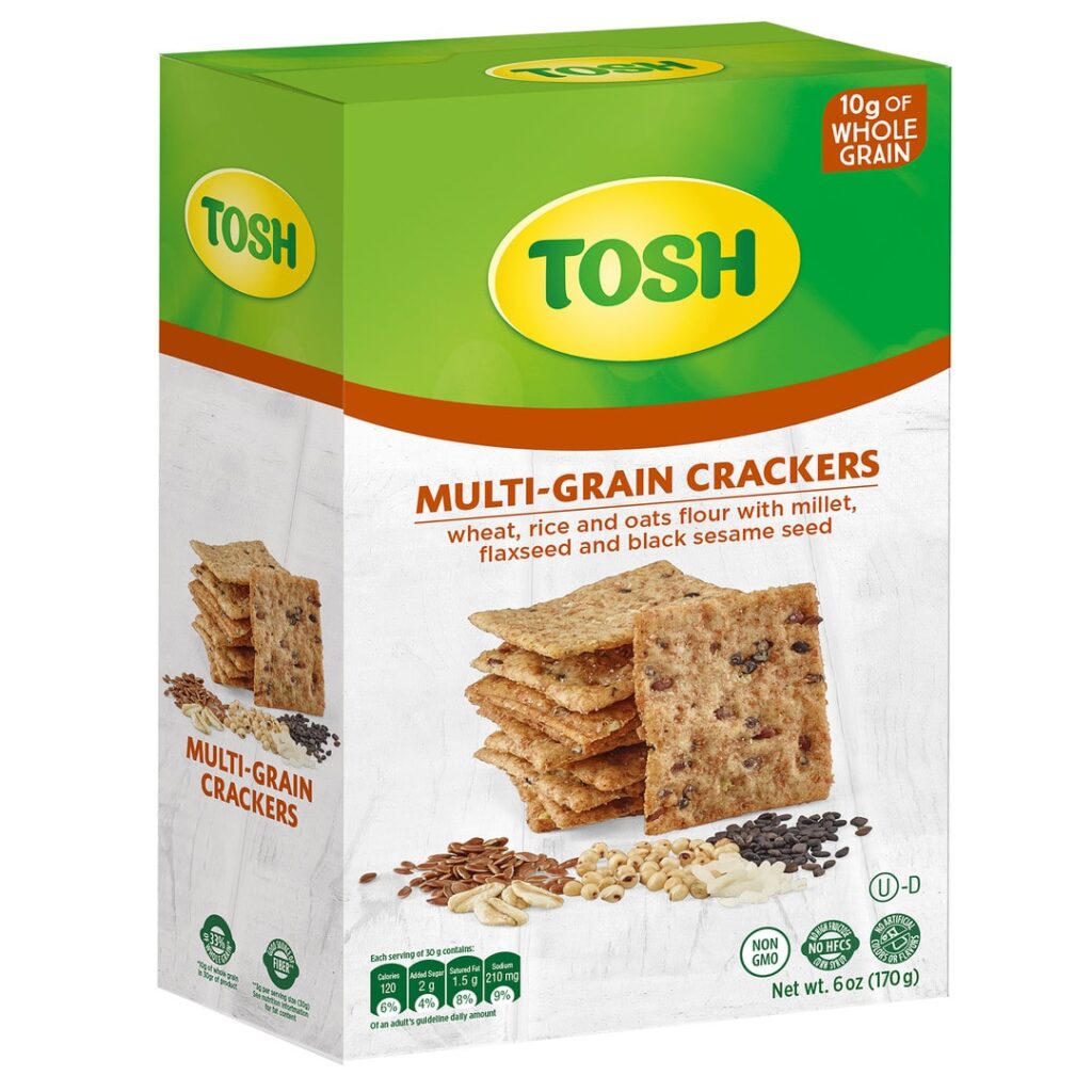 Tosh Multigrain cracker 6 Oz- wheat, rice and oats flour with millet flazseed and black sesame seed
