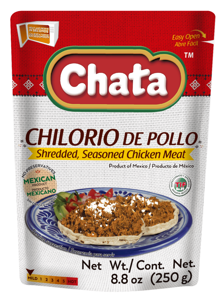 CHATA Chilorio Chicken Pouch, shredded, seasoned chicken meat