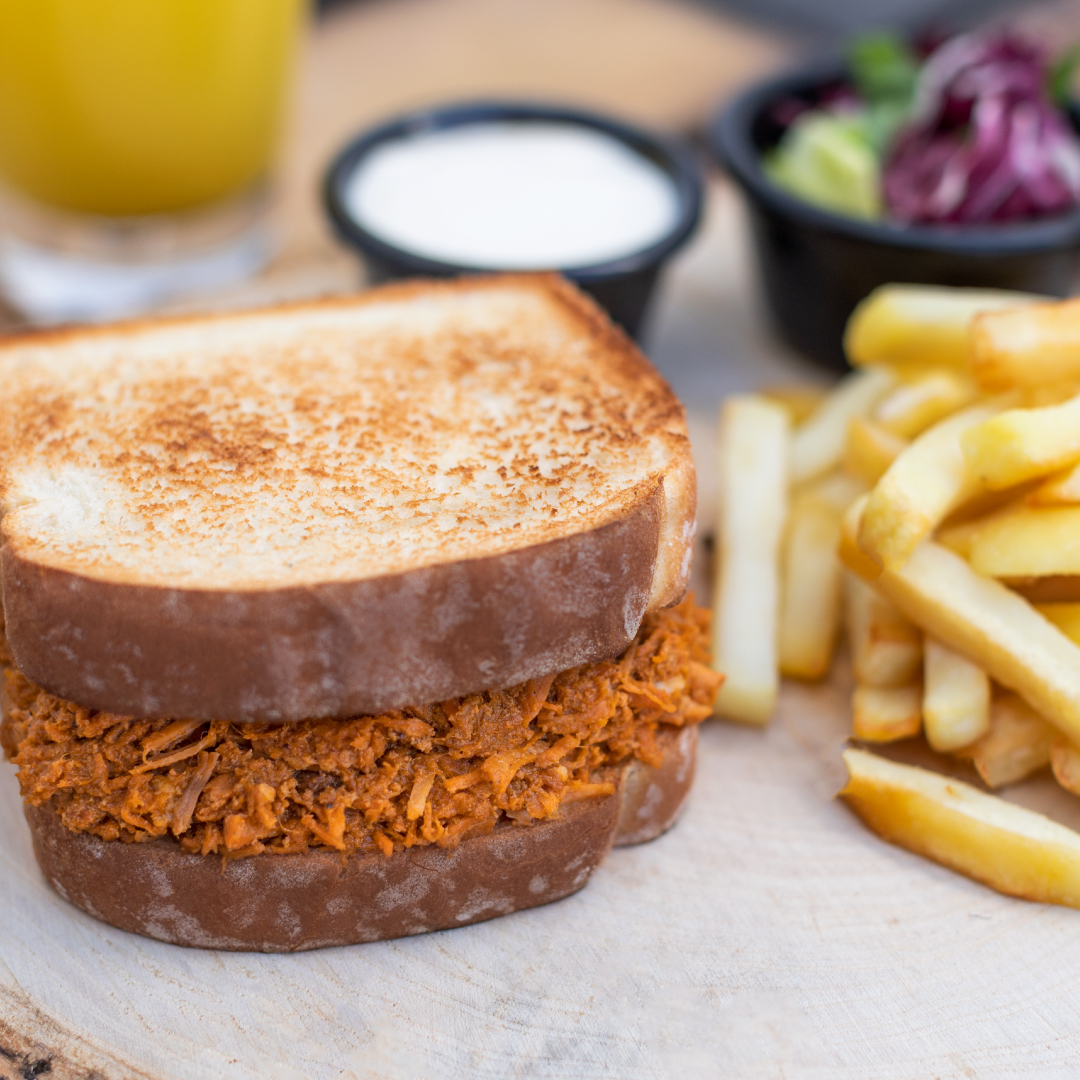 Lifestyle moment of prepare food ready to eat a sandwich of machaca res