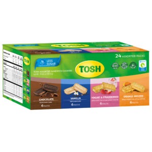 Tosh Assorted Cream Cookies | Includes Vanilla + Chocolate + Yogurt & Strawberry + Orange Mousse | Perfect for Breakfast | 20 Ounce (Pack of 24)