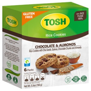 TOSH RICE COOKIE WITH CHOCOLATE- rice cookies with chia seeds, quinoa, chocolate chuncks and almonds