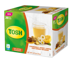 Tosh Chamomile, Honey, Lemon, and Ginger Herbal Tea 0.77 oz | Box of 20 tea bags | 100% Natural ingredients and SUGAR FREE (Pack of 1)