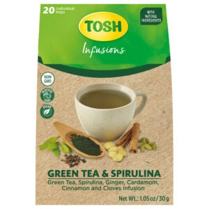 TOSH INFUSION GREEN TEA & SPIRULINA, GINGER, CARDAMOM,CINNAMON AND CLOVES INFUSION