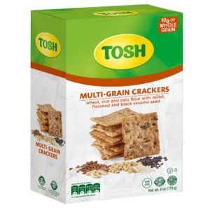 Tosh Multigrain cracker 10 g whole grain wheat, rice and oats flour with millet flaxseed and black sesame seed