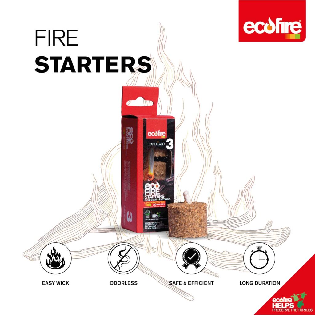 ECOFIRE Ecological Fire Starters Long Duration Time, for BBQ, Camp fire,  fire Place, Indoor or Outdoor