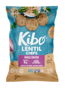 KIBO CHIPS LENTIL MAUI ONION
PROTEIN 6 G
GOOD SOURCE OF PROTEIN