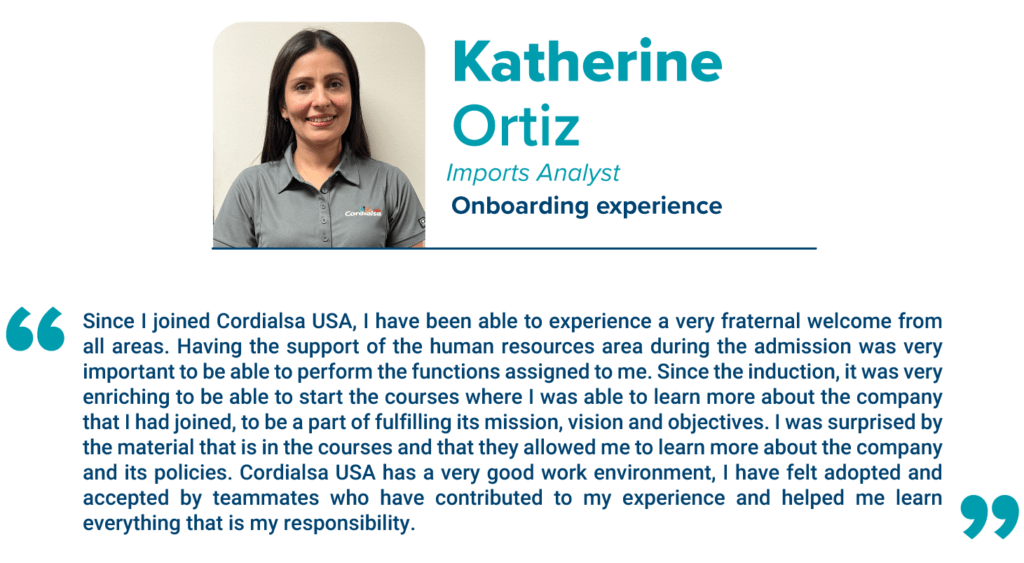 Katherine Ortiz Imports Analyst Onboarding experience