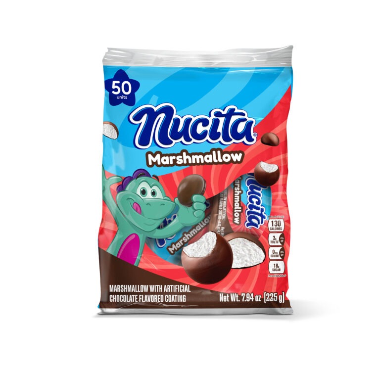 nucita marshmallow, with artificial chocolate flavored coating