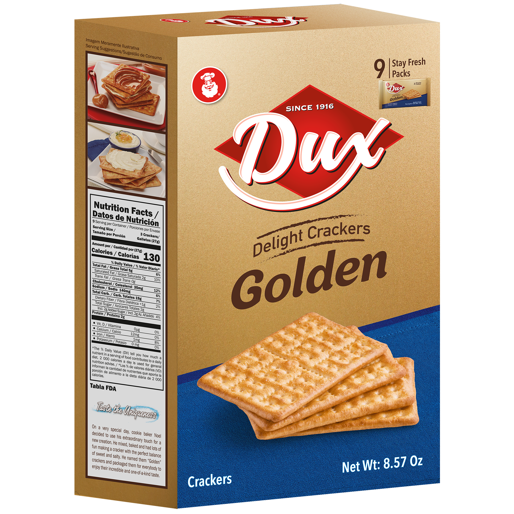 1056624 DUX GOLDEN CRACKER BOX 12 8.57 OZ FRONT