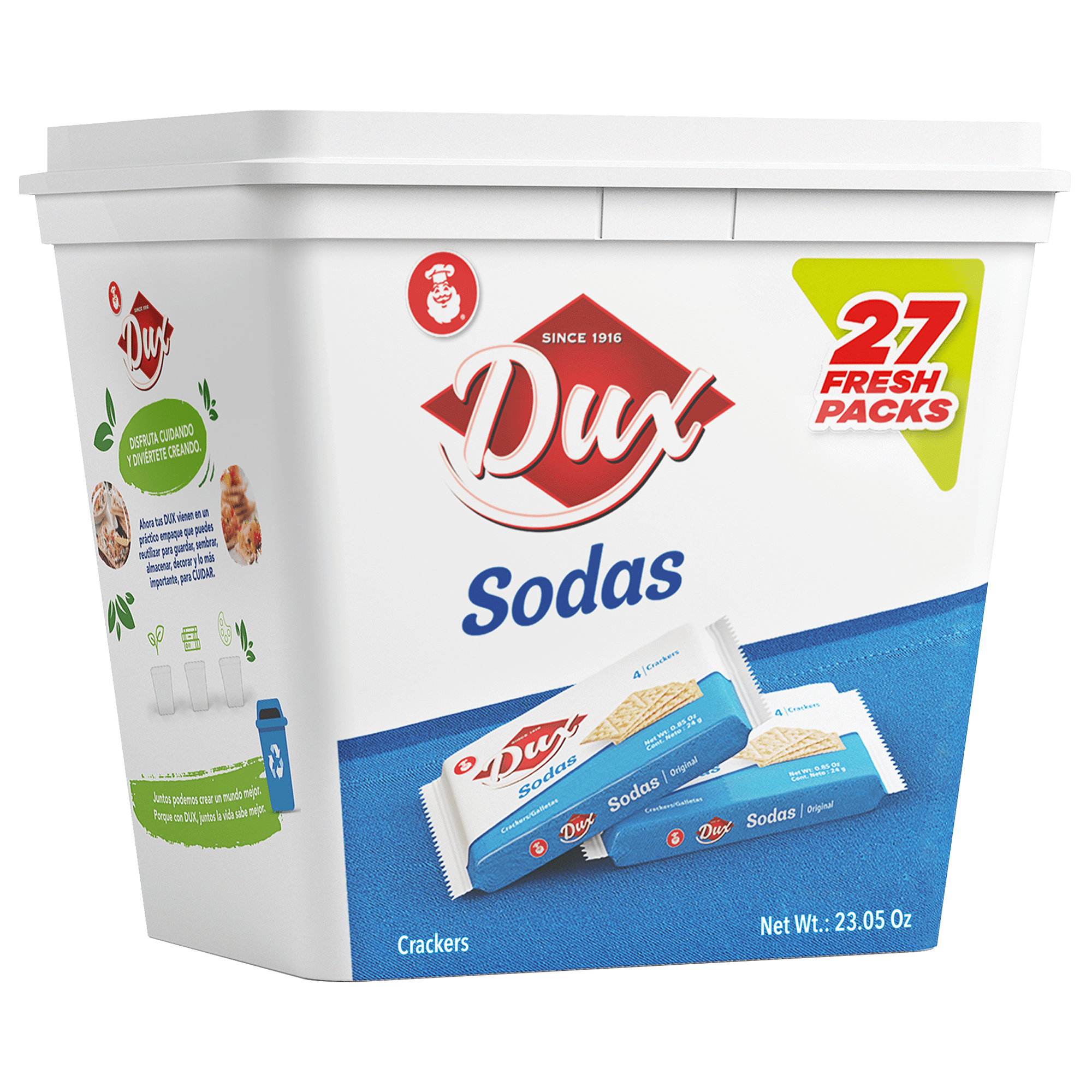 1056648 DUX SODA CRACKERS PLASTIC JAR 6 23.05 OZ FRONT