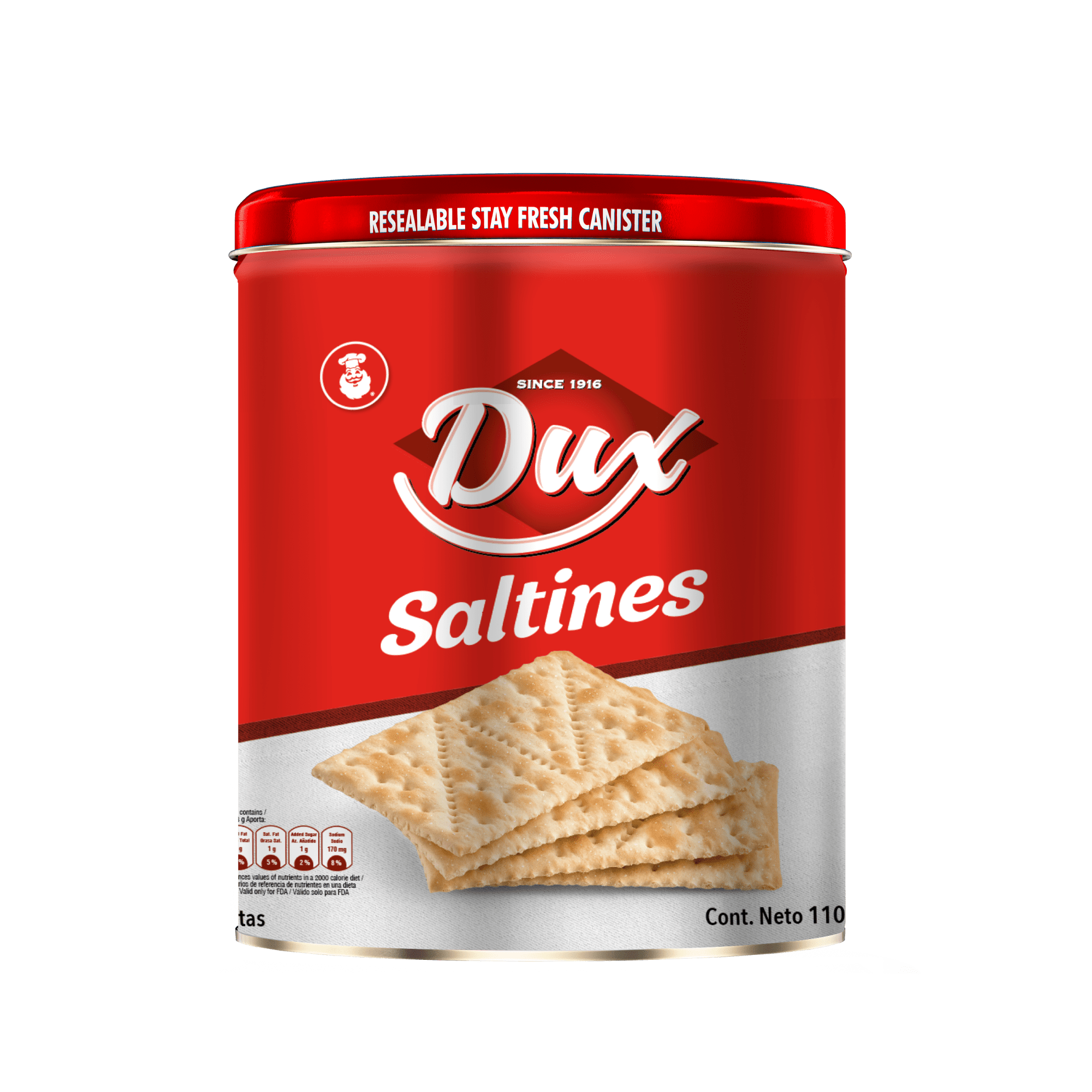 1073444 DUX SALTINES CRACKERS TIN 8 39 OZ FRONT