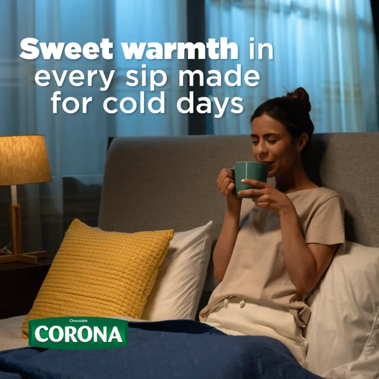 lifestyle moment with chocolate corona on the sofa