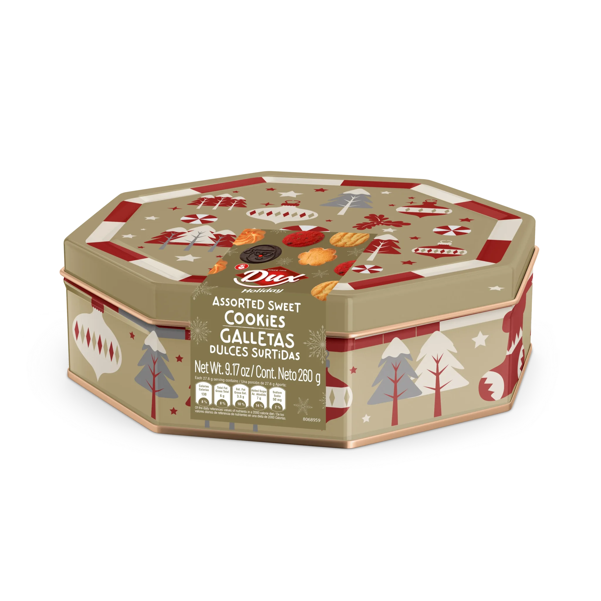 1037693 DUX XMAS COOKIE OCT TIN 20 9 17OZ 3D FRONT 2025