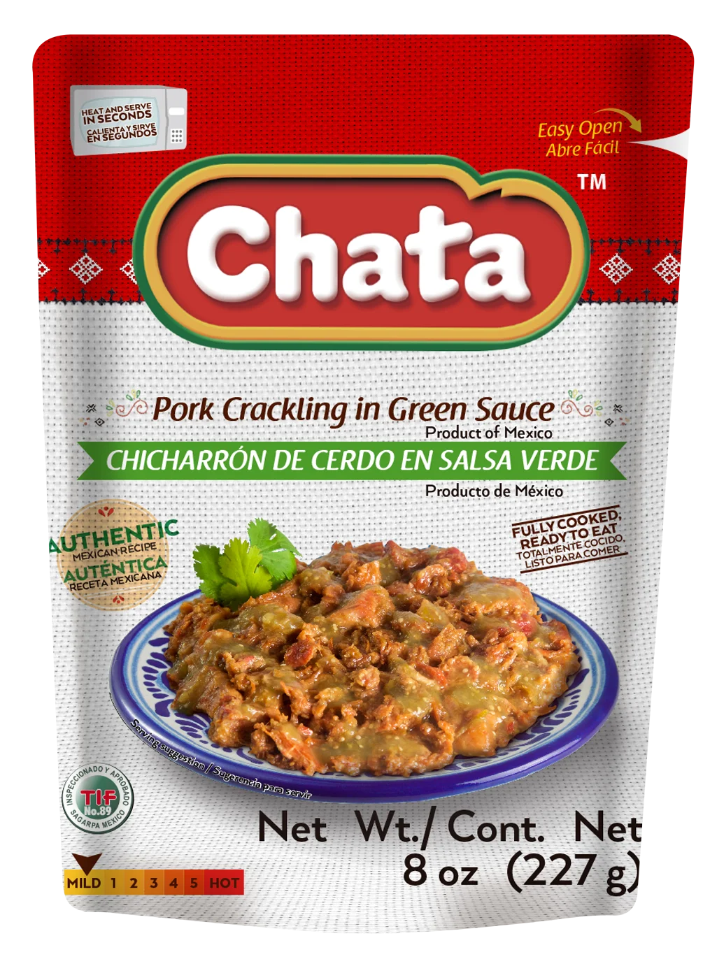2012137 CHATA Pork Crackling in Green Sauce 8 Oz Pouch