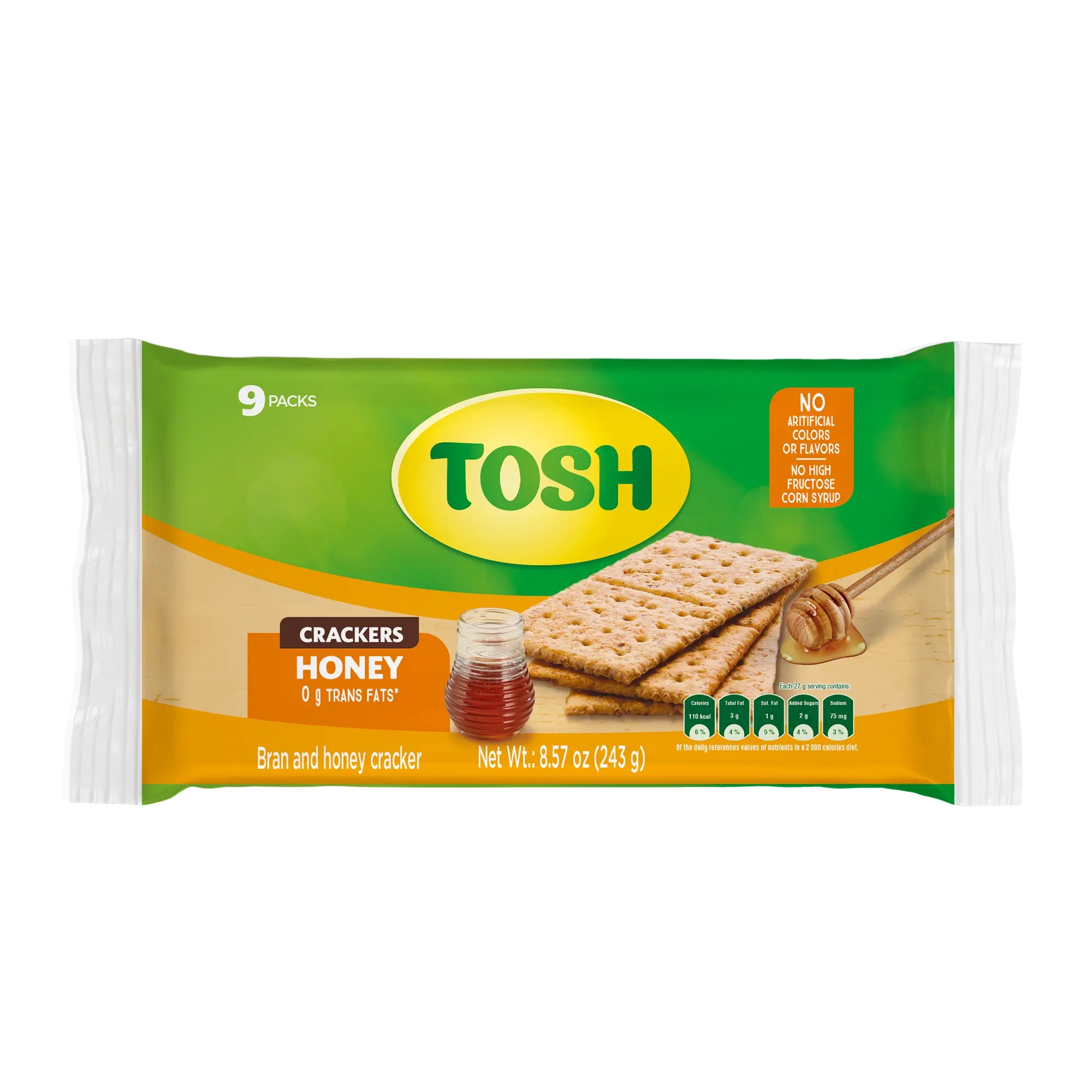 1065014 TOSH CRACKERS HONEY BAG 12 9 0 95OZ FRONT