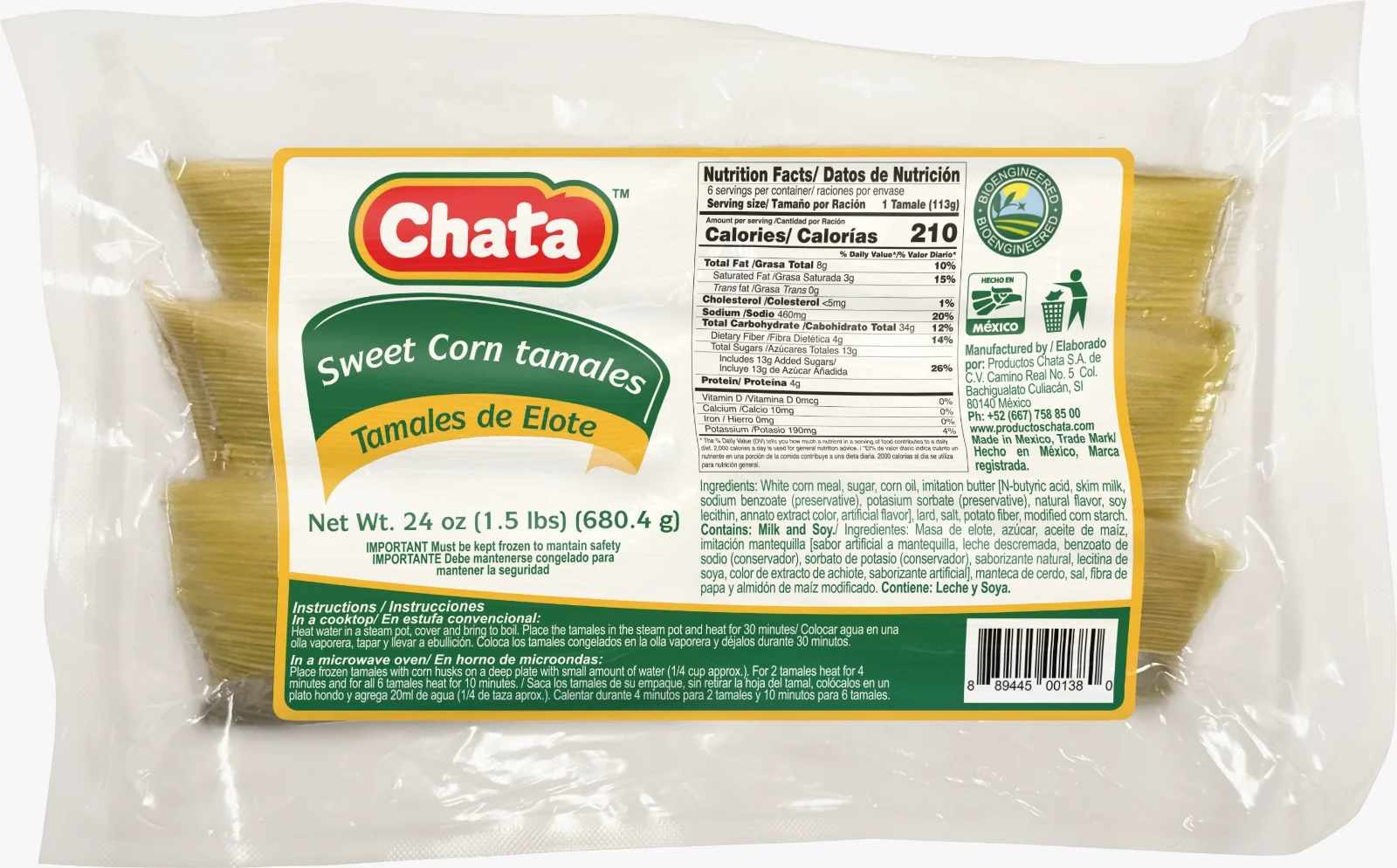 2018213 CHATA TAMALES SWEET CORN 8 6 4OZ FRONT