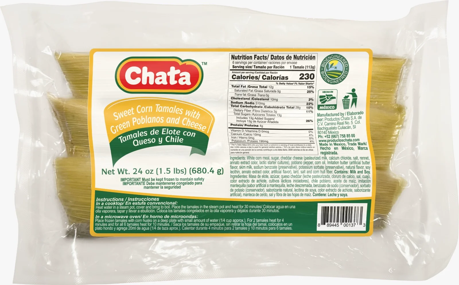 2018214 CHATA TAMAL CHEESEGREENPEPPERS 8 6 4OZ FRONT
