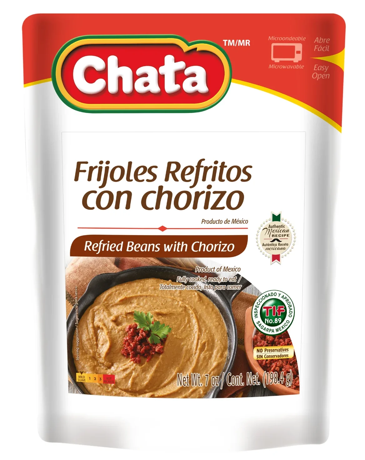 2034909 CHATA REFBEANS W CHORIZO PCH 24 7OZ FRONT