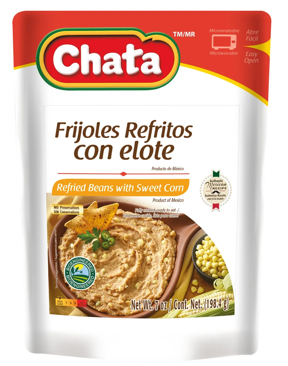2034910 CHATA REF BEANS W CORN PCH 24 7OZ FRONT