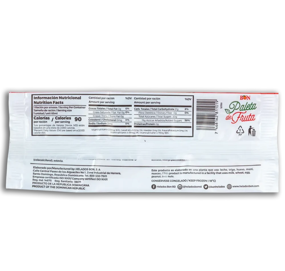 1023669 BON FRUIT BAR STRAWB 24 3FLOZ BACK