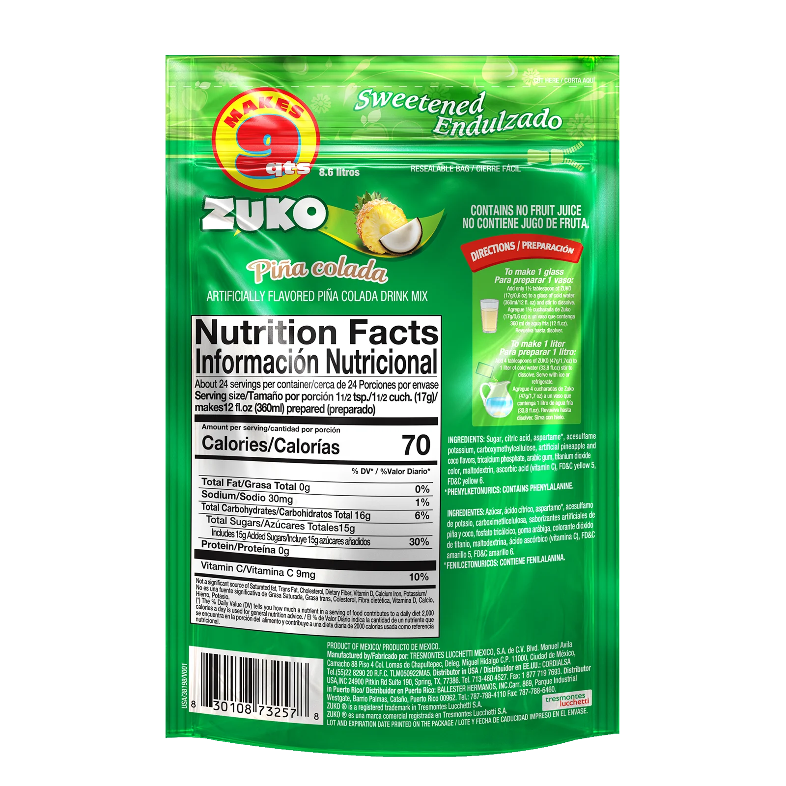 1041478 Zuko Pineapple Coco Family Pack 14 1 Oz BACK