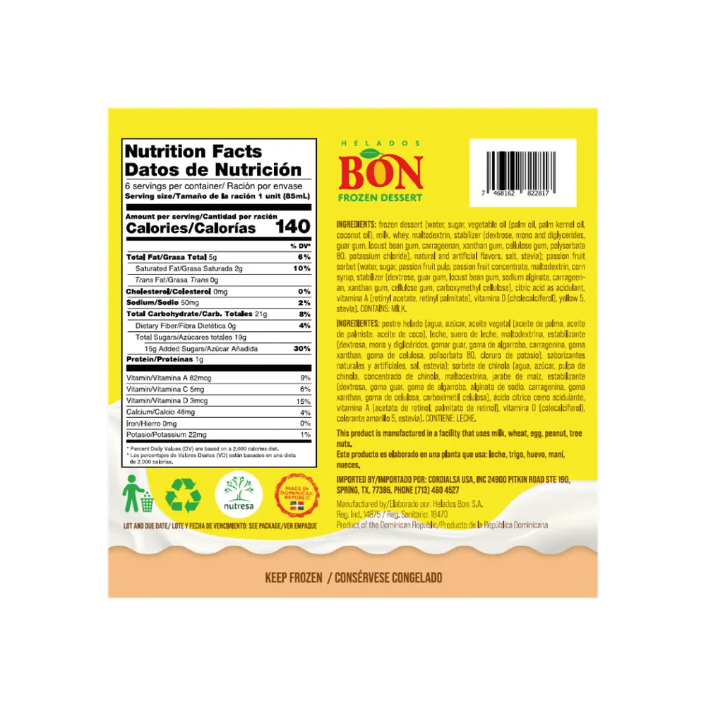 1055041 BON CREAM BAR PASSFRUIT DISP 6 6 3FLOZ LABEL BACK