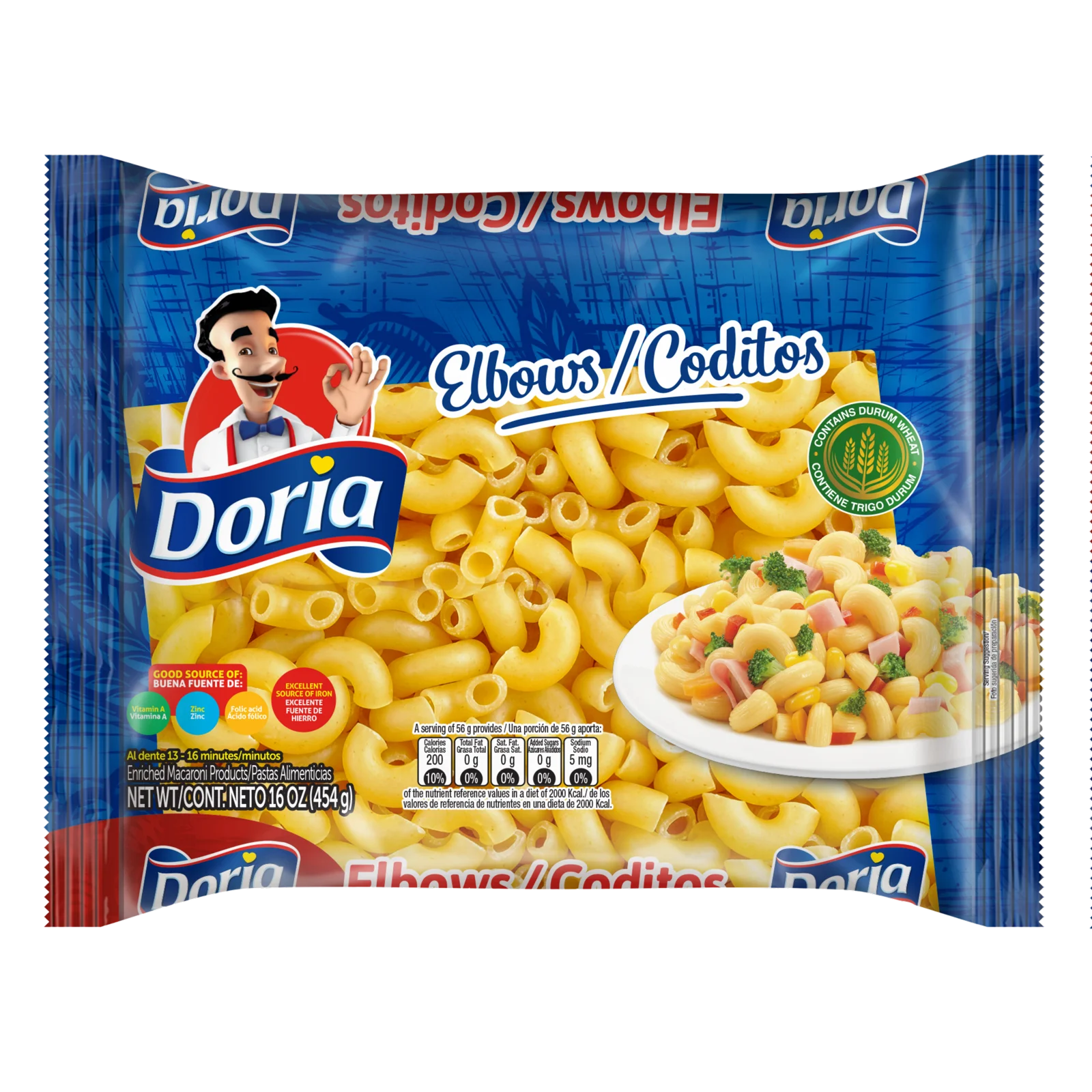 1062525 Doria Elbows 16 Oz FRONT UPDATE