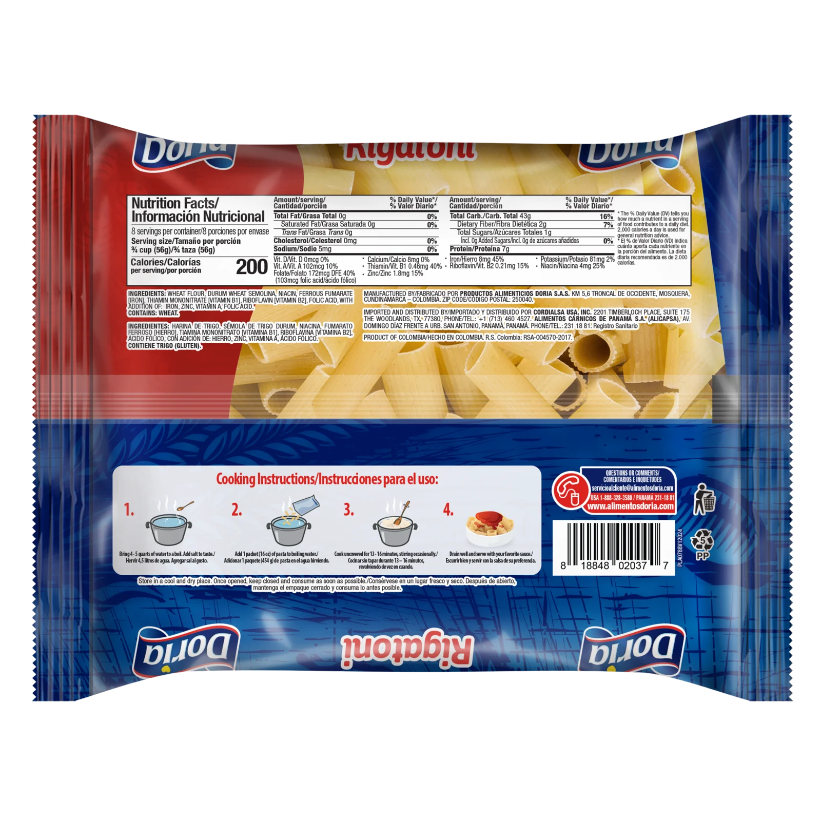 1062526 Doria Rigatoni F 16 Oz BACK UPDATE