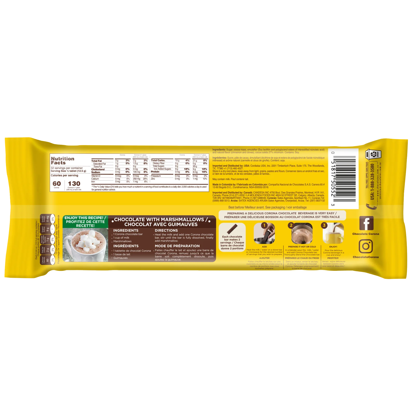 1079958 Corona Hot Chocolate Cloves Cinnamon Bar 14 1 Oz BACK