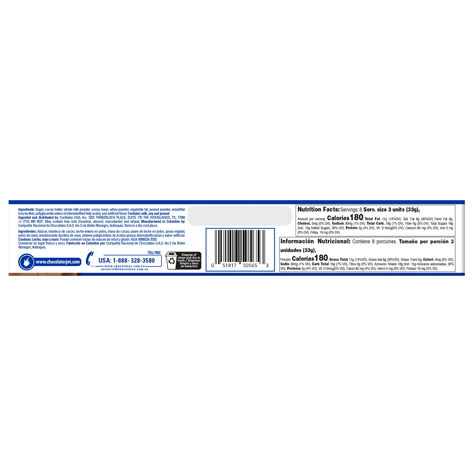 1081557 Jet Milk Chocolate Style Bar 9 31 Oz BACK