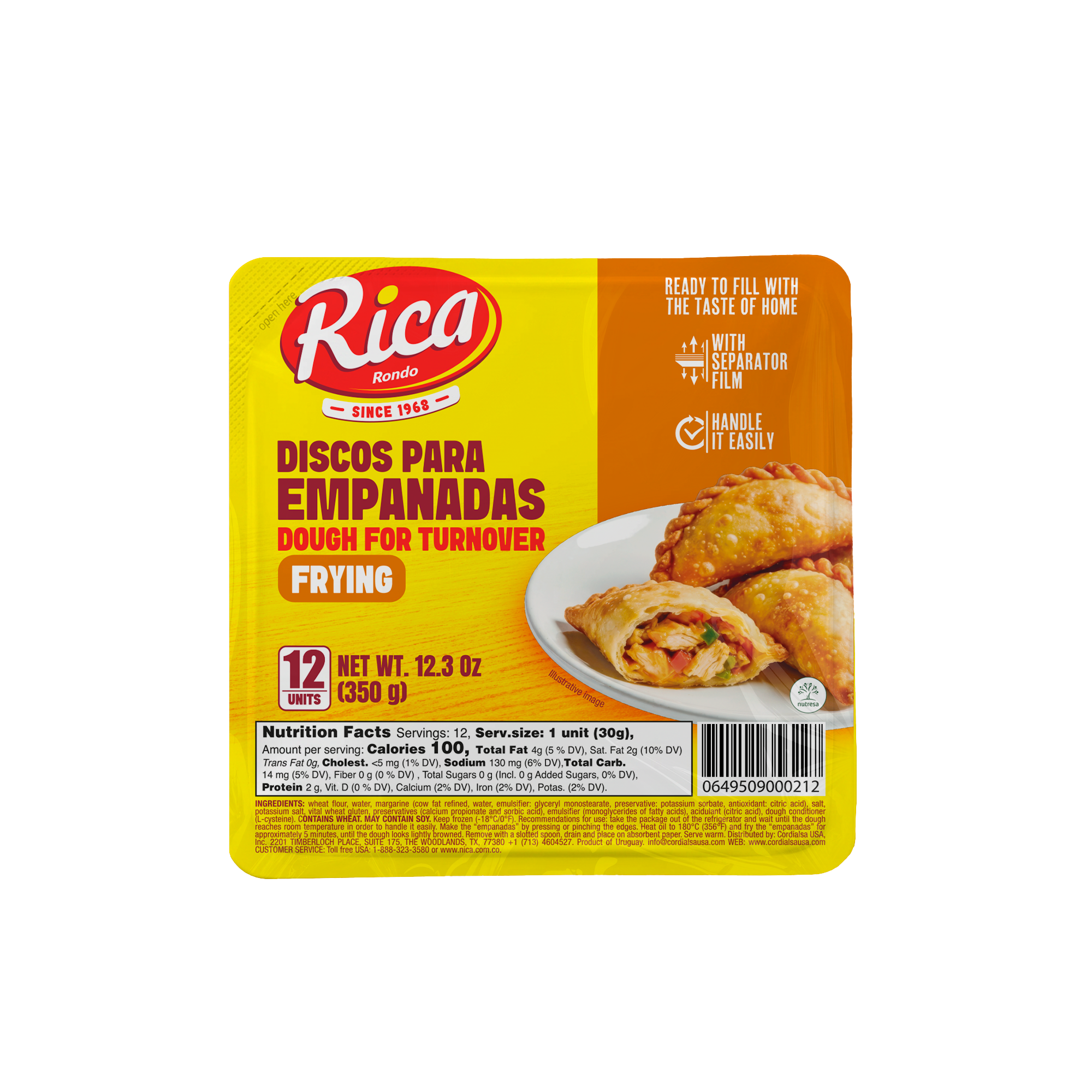 1091903 RICA EMPANADA DOUGH FRYING 16 12 3OZ FRONT