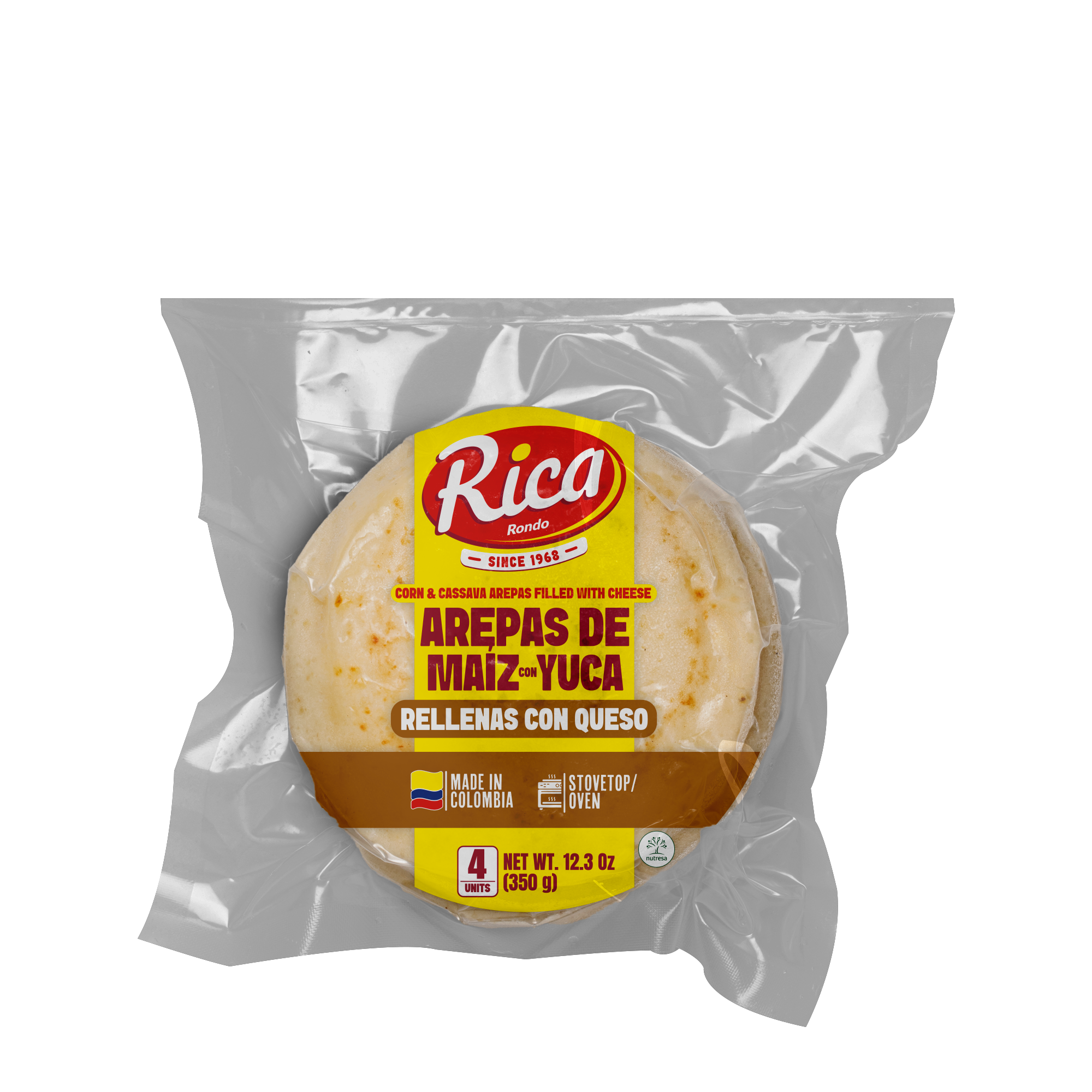 1093226 RICA AREPAS YUCCA WITH CHEESE 12 12 3 OZ FRONT