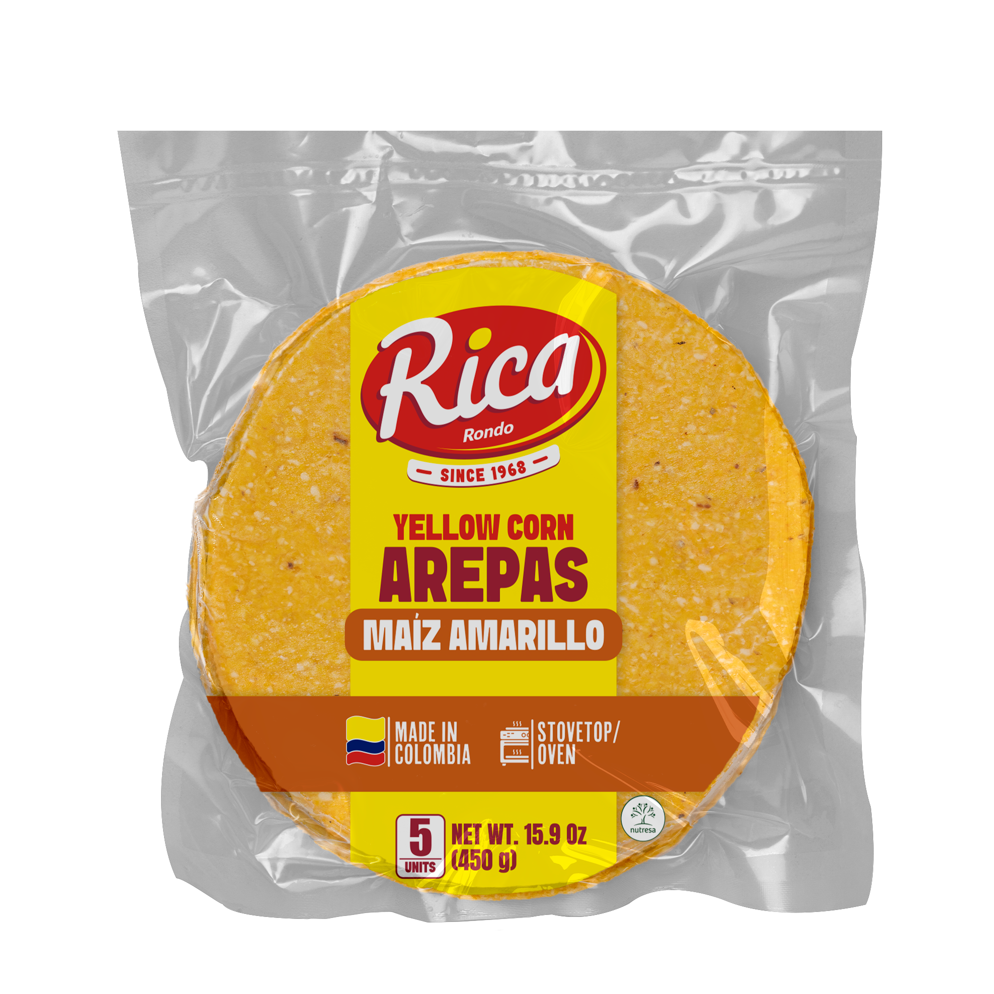 1093229 RICA AREPAS YELLOW CORN 12 15 8 OZ FRONT