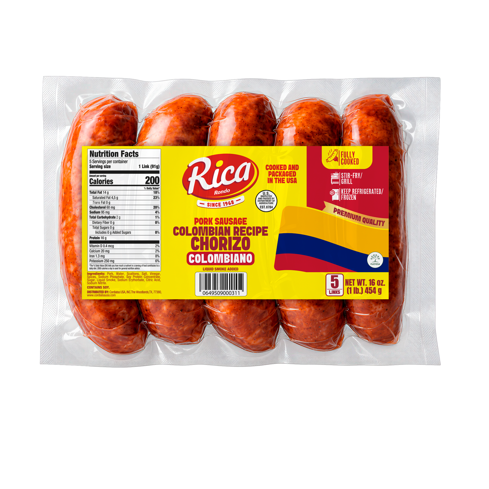 1093397 RICA SAUSAGE COLOMBIANO 20 16 OZ FRONT