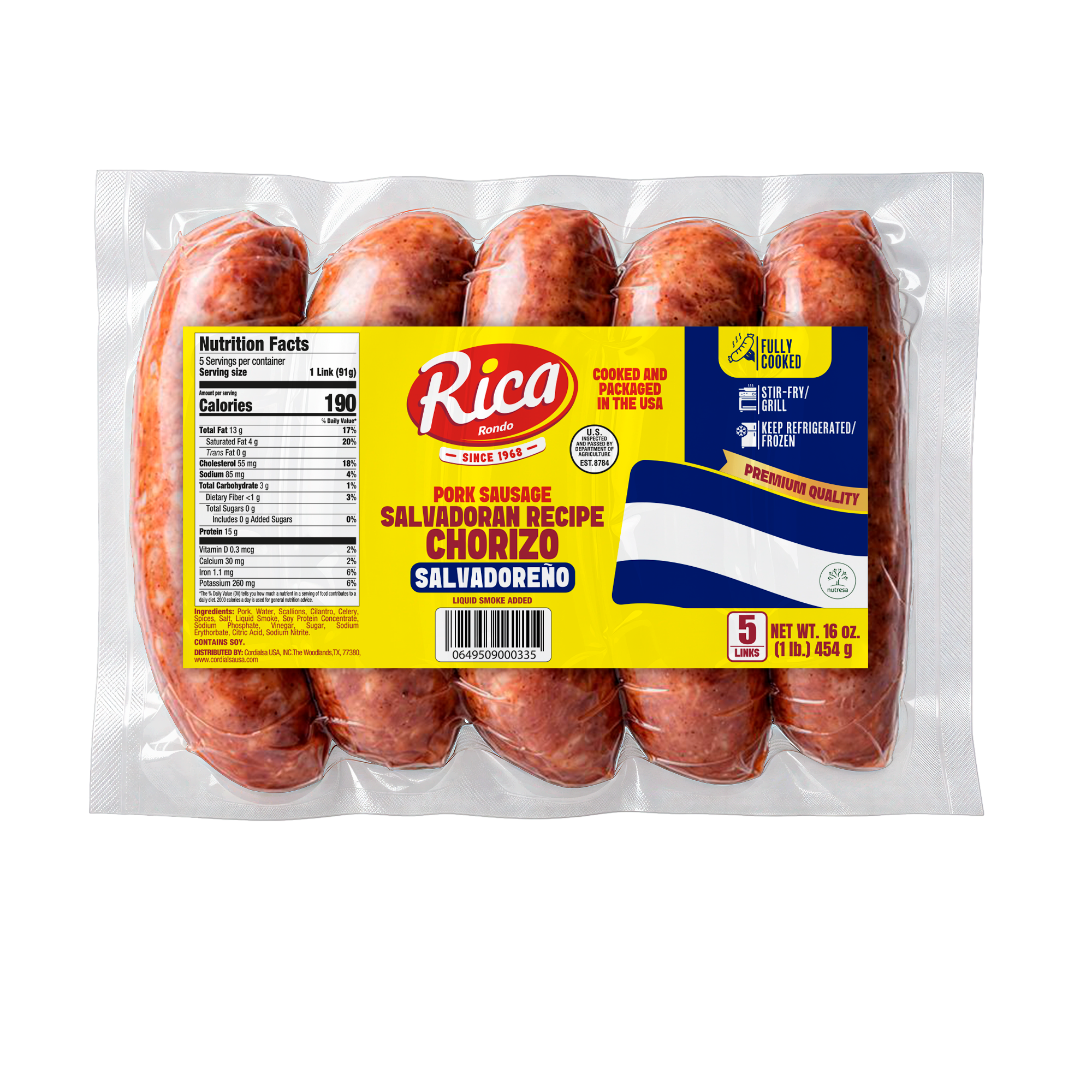 1093399 RICA SAUSAGE SALVADOREÑO 20 16 OZ FRONT